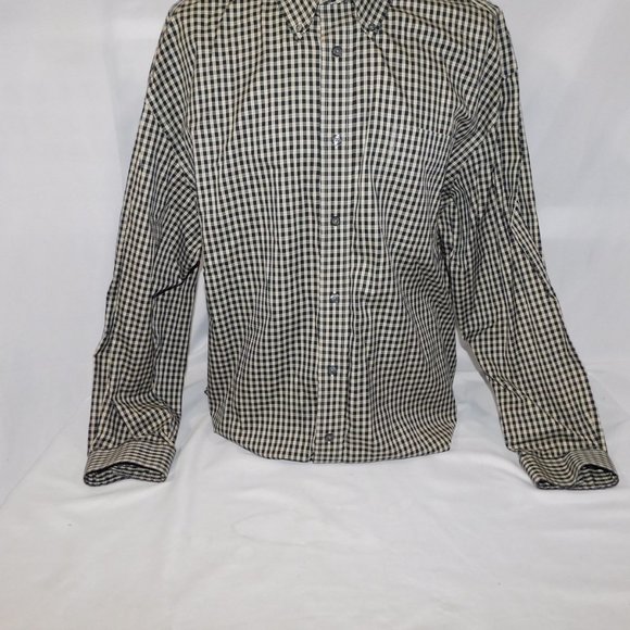 Eddie Bauer Mens 2XL Black Cream Check Plaid Long Sleeve Button Front Shirt - Picture 4 of 9